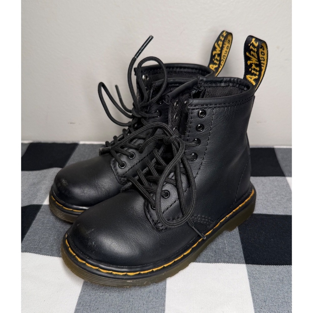 Dr. Martens Toddler Black Leather Lace Up Side Zip Boots Size 8 US Kids 1460 T